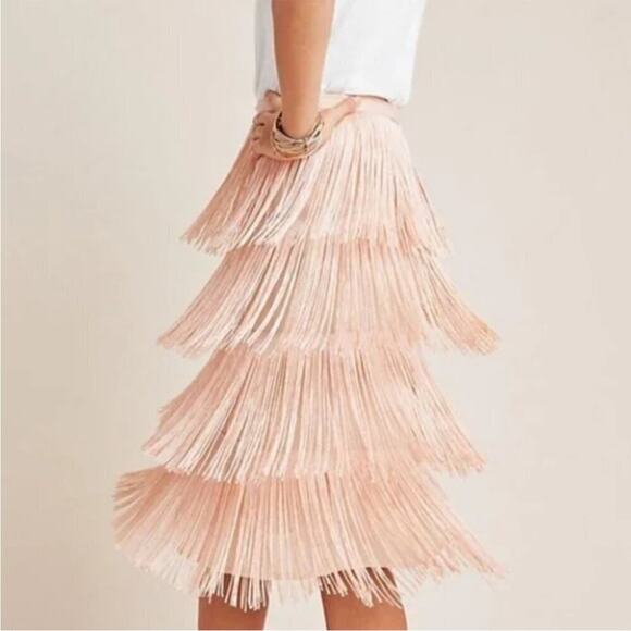 Anthropologie Maeve Velma fringe midi skirt pink sz 6p - Picture 3 of 10